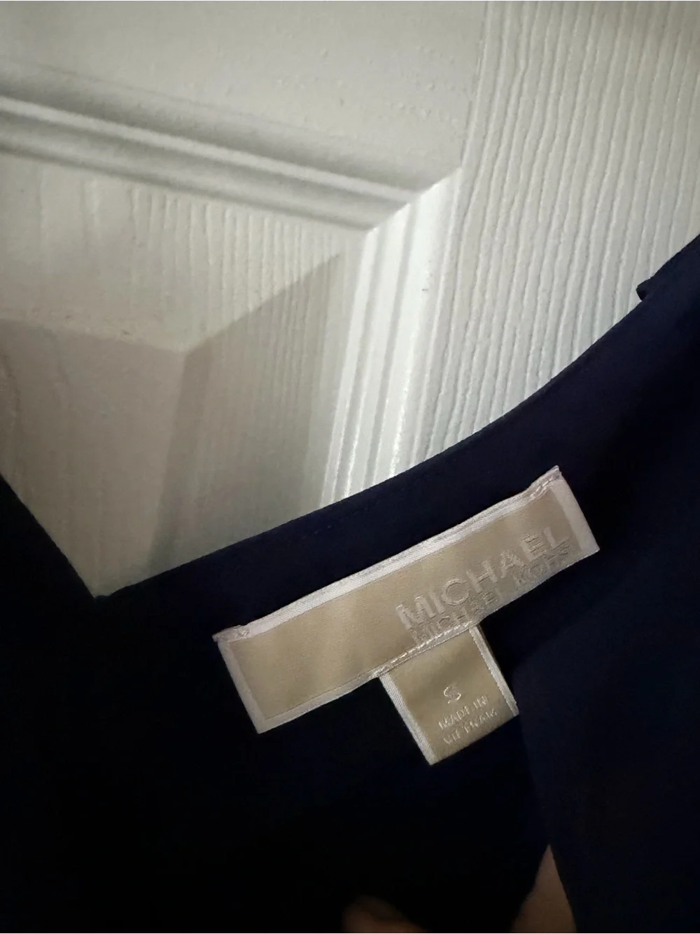 Michael Kors Navy Cold-Shoulder Blouse with Gold Chain Straps